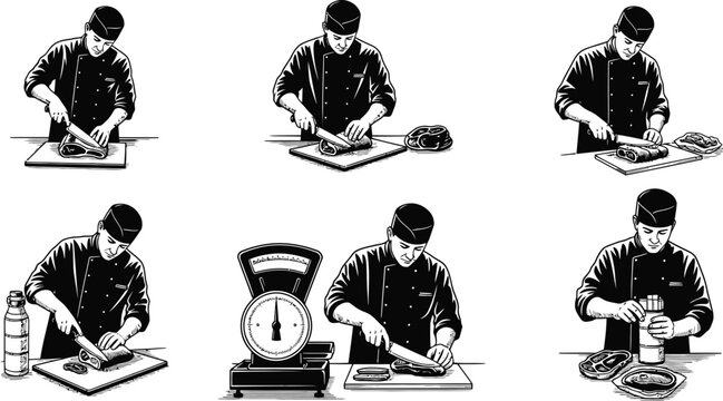 Skilled butcher expertly prepares cuts of meat for sale and cooking