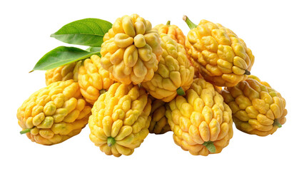 Pile of Buddha's Hand Citron with Leaves on a White Background