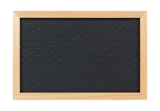 Felt nameplate board and wooden frame, straight-on view