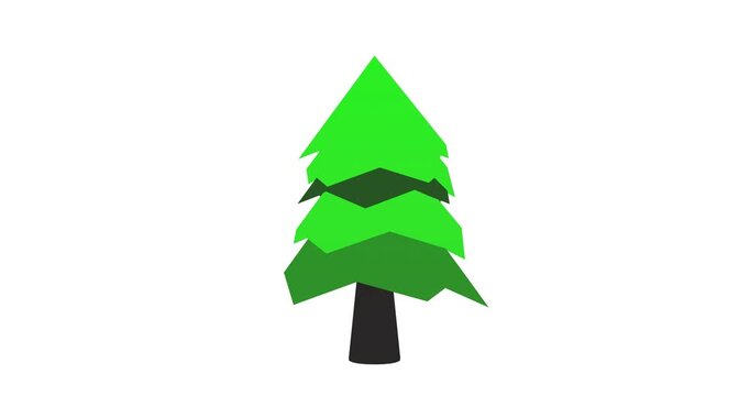 low-poly animation of a green tree against a white background.  The tree subtly animates, creating a calming and nature-inspired visual. Ideal for presentations, websites - Powered by Adobe