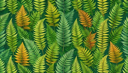 Green Ferns Background: Detailed Watercolor Illustration with Autumnal Tones