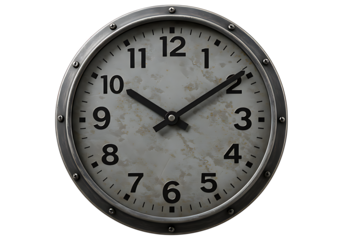 Industrial wall clock with bold markers and metallic texture for workplace and time management promotions