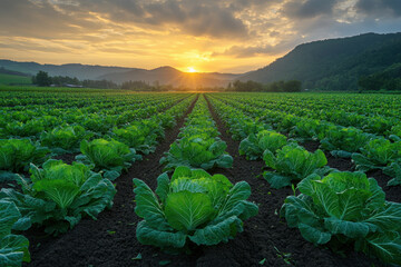 Sunset casting warm light on a field of violet leta, creating a soothing and picturesque landscape.