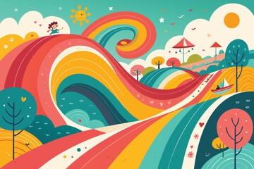 Autumn Landscape with Trees – Colorful Abstract Pattern Background, Seasonal Foliage Design, Fall Nature Scene, Vector Illustration, Autumn Template, Summer to Fall Concept Art

