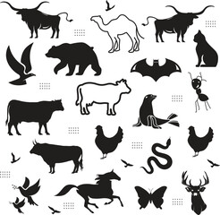 A large set of animals of the world on a light background.