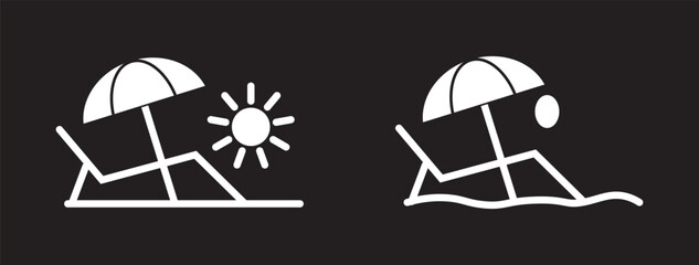 Camping table icon in black modern and lines and solid. Beach chair icon set in black glyph style. silhouette collection
