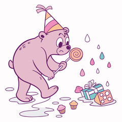 Grumpy expression on a Bear in a Birthday theme, with splashing in puddles – Candy Shop vector art