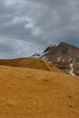 Rhyolite Mountain with Snow Patches in Landmannalaugar, Iceland