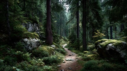 Fototapeta premium Forest Trail Through Lush Trees