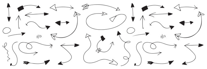 Hand Drawn Arrow Set for Graphic Design Projects and Directional Signage with Various Styles