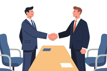 Obraz premium Business Meeting Concept. Vector cartoon full-length illustration in a flat style of business people with two men in suits in the center shaking hands. Isolated on background