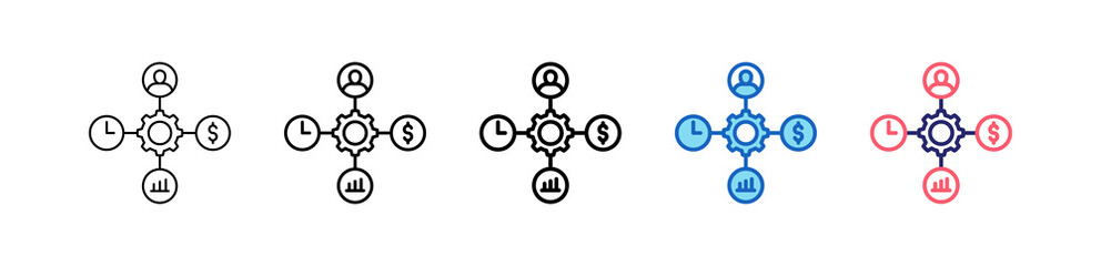 Project Management Icon In 5 Different Styles Set Collection.   