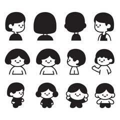 A set of vector art profile avatar icons showcasing charming silhouettes against a pure white background.