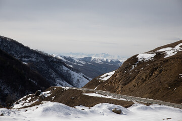 landscape on the mountain winter road of the Caucasus