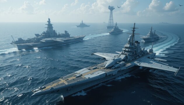 Naval Armada: A Fleet of Modern Warships at Sea