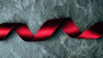 A crimson ribbon curls across a slate-gray surface.