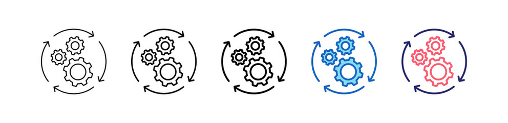 Process Icon In 5 Different Styles Set Collection.   