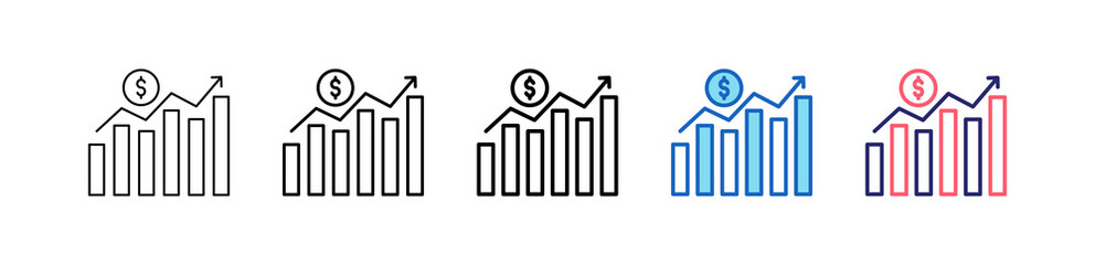 Growth Icon In 5 Different Styles Set Collection.   