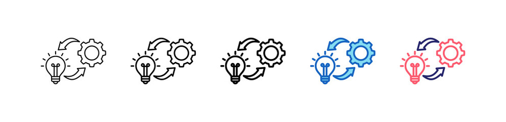 Implementation Icon In 5 Different Styles Set Collection.   