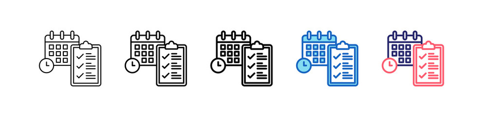Planning Icon In 5 Different Styles Set Collection.   