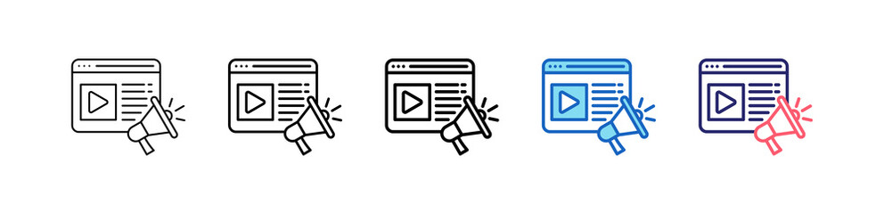 Advertisement Icon In 5 Different Styles Set Collection.   