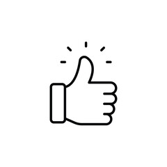 Thumbs up icon. Outline style. Hand gesture, like symbol, approval, agree, positive feedback, vote yes, confirm, success sign, social media interaction. Thin line symbol.