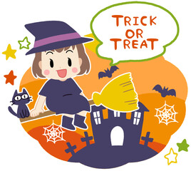ハロウィンで魔女の仮装をした女の子のイラスト
