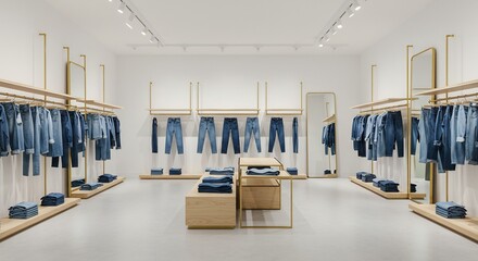 都会的洗練されたデニムショップ 明るく輝く照明と上品な空間. AI Generated