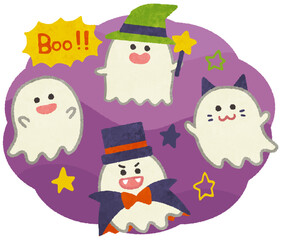 ハロウィンのかわいいオバケのキャラクターイラスト