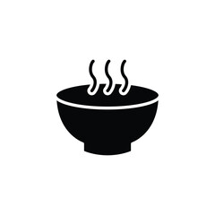 Bowl of soup icon. glyph style. Warm food, hot meal, kitchen bowl, comfort eating, traditional dish, culinary serving. Silhouette, solid symbol.
