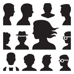  Bundle of generic user profile silhouette vector icons on pure white background. 