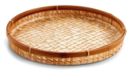 Round woven bamboo serving basket.