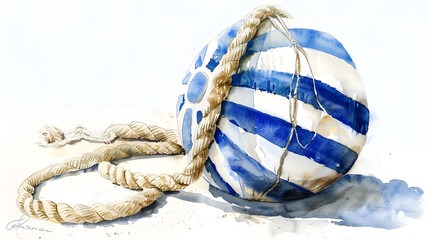 watercolor painting of a blue and white stripe
