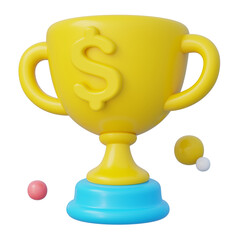 Gleaming golden trophy with symbol resting on a sky blue pedestal