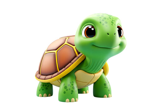 3d Cute cartoon baby turtle isolated on transparent background