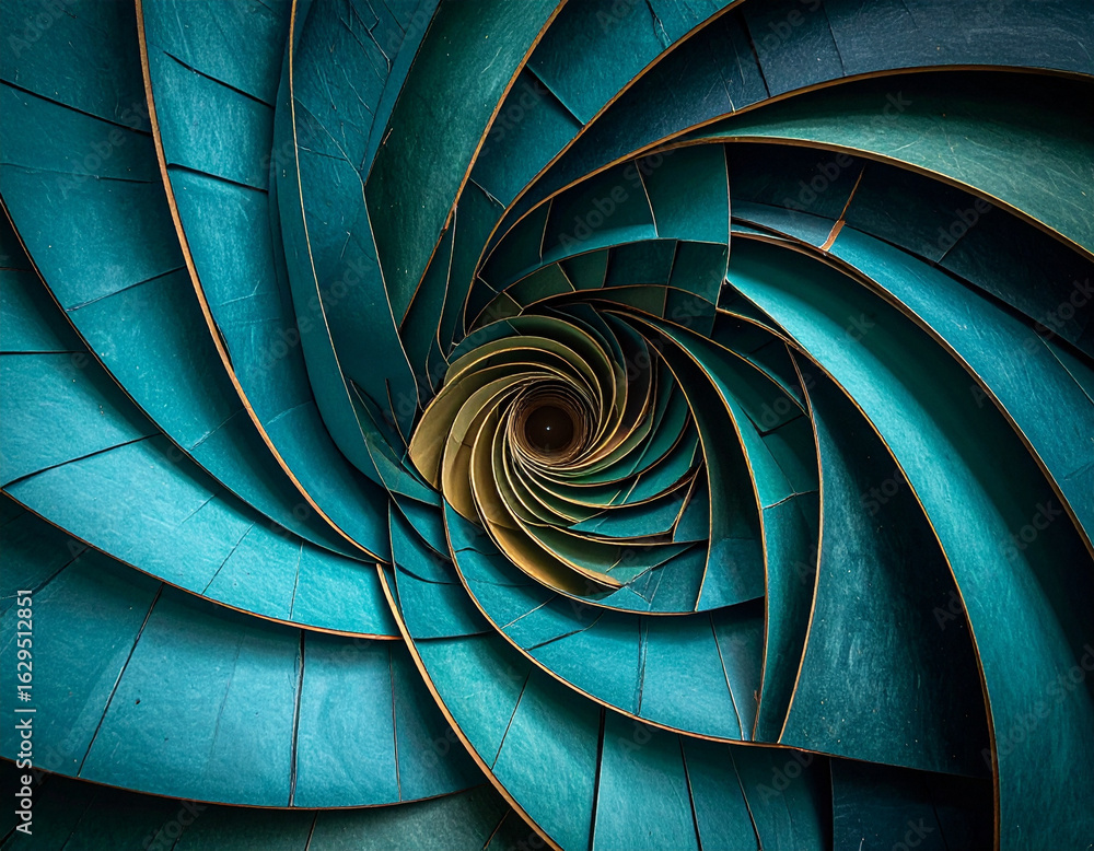 Aufkleber a mesmerizing abstract design of a spiraling pattern. layers of textured teal and dark blue blades c