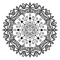 Mehndi flower pattern for Henna drawing and tattoo. Decoration in ethnic oriental  Indian style. Doodle ornament. Outline hand draw vector illustration.