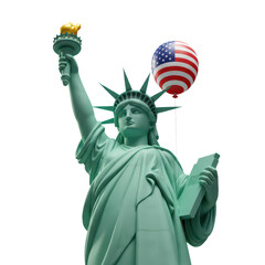 Fototapeta premium Statue of Liberty with American Flag Balloon on Black Background - Patriotic Symbol
