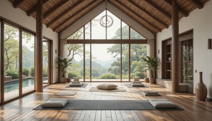Serene Yoga Studio with Mountain View