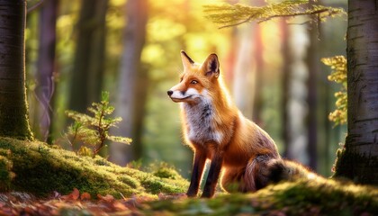 whimsical forest landscape featuring a playful fox in a colorful dreamlike scene