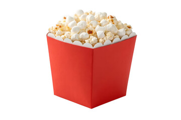 Red popcorn box filled with fresh popcorn isolated on transparent background