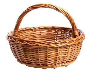 Wicker basket with handle isolated on transparent background