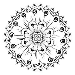 Mehndi flower pattern for Henna drawing and tattoo. Decoration in ethnic oriental  Indian style. Doodle ornament. Outline hand draw vector illustration.