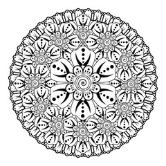 Mehndi flower pattern for Henna drawing and tattoo. Decoration in ethnic oriental  Indian style. Doodle ornament. Outline hand draw vector illustration.