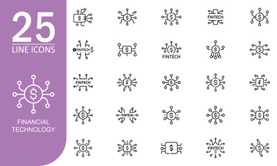 Collection of 25 abstract geometric line art icons representing financial technology