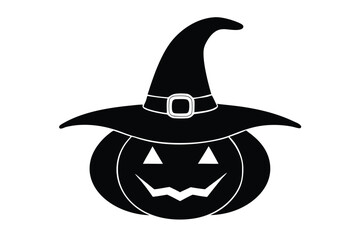 pumpkin with witch hat vector icon