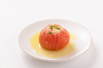 冷やしトマト（湯剥き　オリーブオイル　粉チーズ）