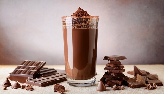 tall glass of chocomel with chocolatey treats