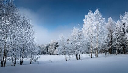 serene winter landscape with snow covered birch trees