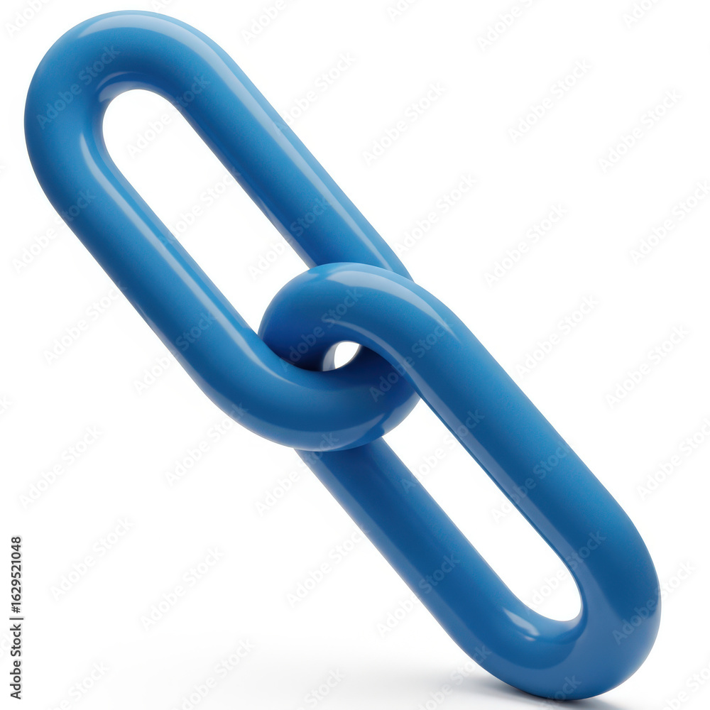 Poster a bold blue chain link isolated on white, symbolizing connection and strength, ideal for graphic des
